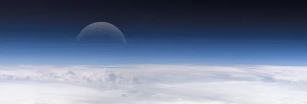 地平線に雲がある地球から遠く離れた月もあれば、 — ストック写真