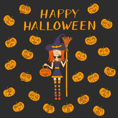 Vektör karikatür elle çizilmiş Halloween cadı