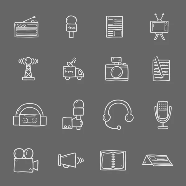 Vector cartoon hand drawn journalism icons illustration — Stock Vector