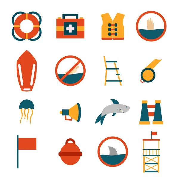 Vector cartoon flat lifeguard icons — Stock Vector