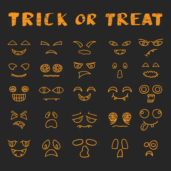 Vecteur dessin animé main dessiné Halloween effrayant visages — Image vectorielle