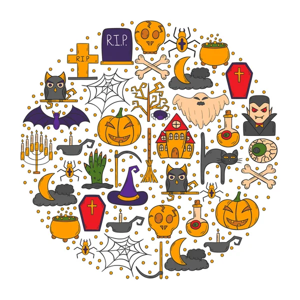 Dessin animé vectoriel dessin à la main Halloween fond — Image vectorielle