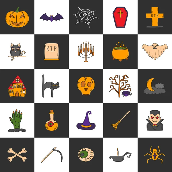 Vector dibujos animados dibujado a mano iconos de Halloween — Archivo Imágenes Vectoriales