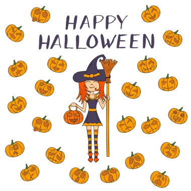 Vektör karikatür elle çizilmiş Halloween cadı