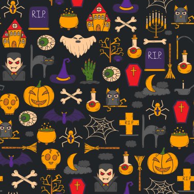 Vektör karikatür elle çizilmiş Cadılar Bayramı arka plan