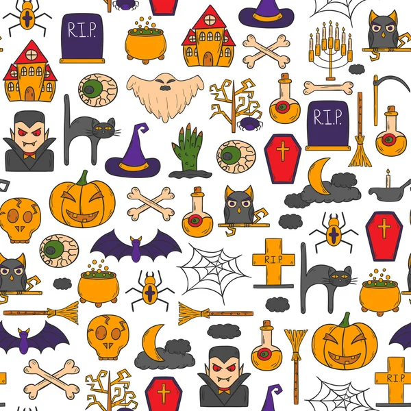 Dessin animé vectoriel dessin à la main Halloween fond — Image vectorielle