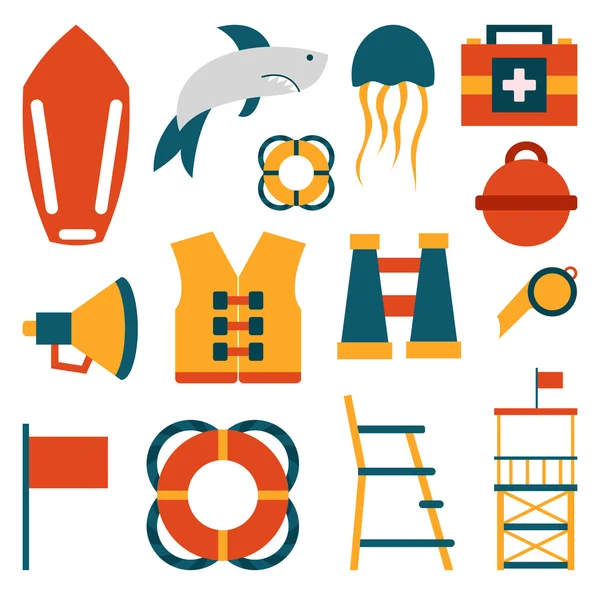 Vector cartoon flat lifeguard icons — Stock Vector