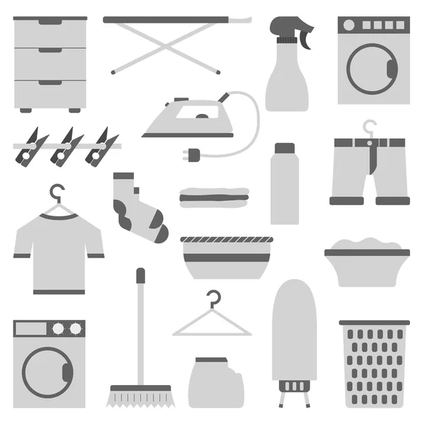 Vector objetos de lavanderia plana — Vetor de Stock