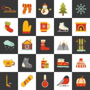 Vektör kış karikatür simgeleri