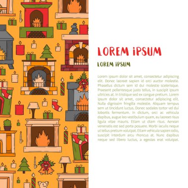 Vektör karikatür elle çizilmiş şömine arka plan