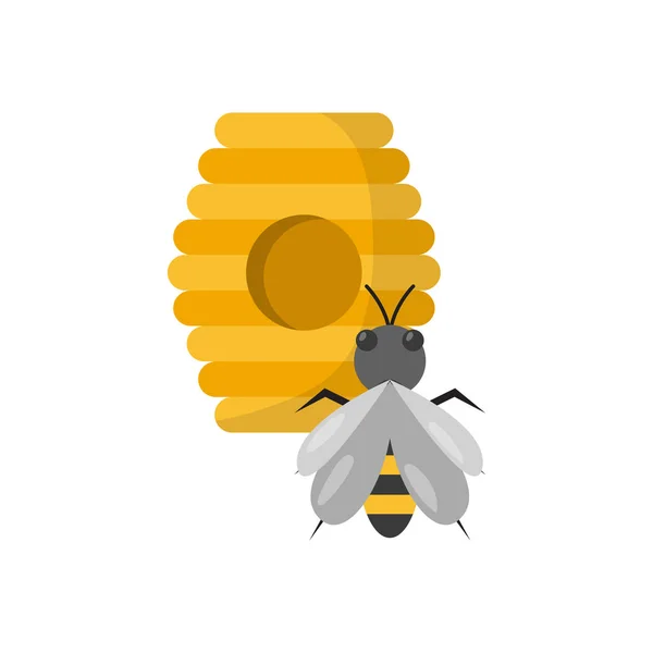 Διάνυσμα κινουμένων σχεδίων κυψέλη με μέλισσα — Διανυσματικό Αρχείο