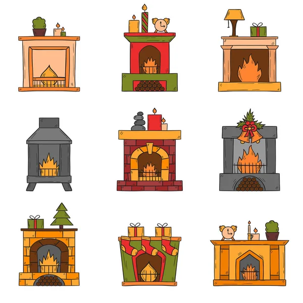 Vector caricatura mano chimeneas dibujadas icono conjunto — Archivo Imágenes Vectoriales