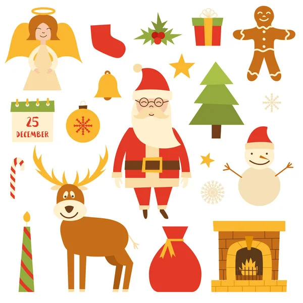 Vector cartoon Kerstmis, Nieuwjaar pictogrammen — Stockvector