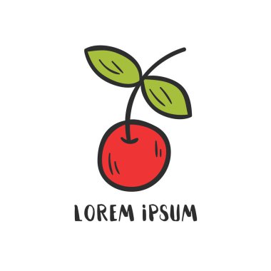 Karikatür kırmızı kiraz vektör el çekilmiş