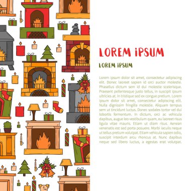 Vektör karikatür elle çizilmiş şömine arka plan