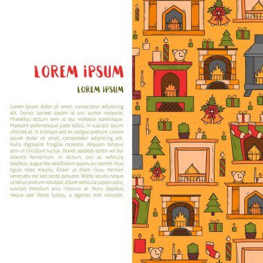 Vektör karikatür elle çizilmiş şömine arka plan