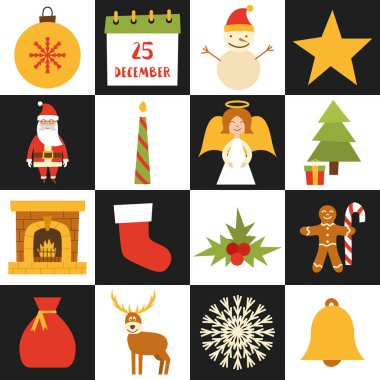 Karikatür Noel, yeni yıl simgeler vektör