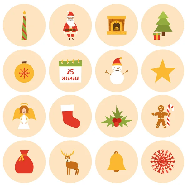 Vector cartoon Kerstmis, Nieuwjaar pictogrammen — Stockvector