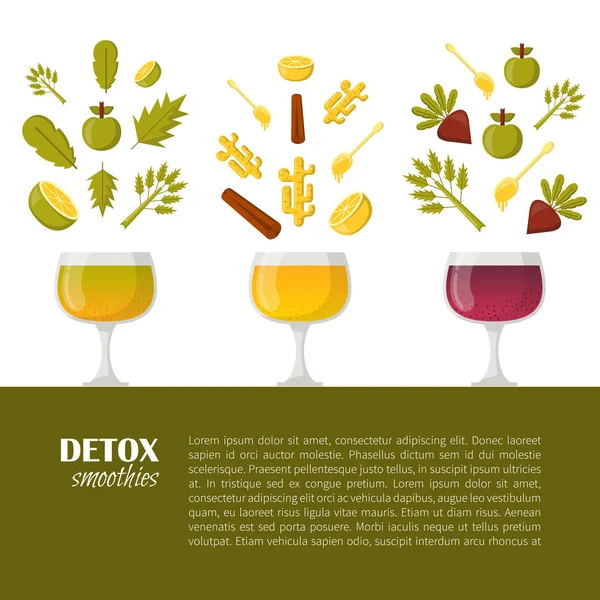 Vetor desintoxicação smoothies desenhos animados ingredientes — Vetor de Stock