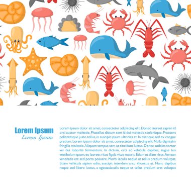 Vektör çizgi film deniz sualtı yaratıklar arka plan