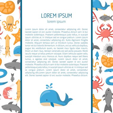 Vektör çizgi film deniz sualtı yaratıklar arka plan