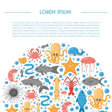 Vektör çizgi film deniz sualtı yaratıklar arka plan