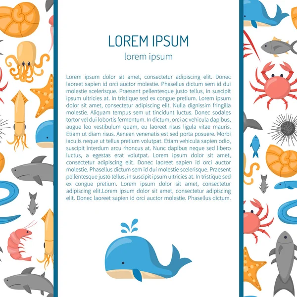 Vektör çizgi film deniz sualtı yaratıklar arka plan