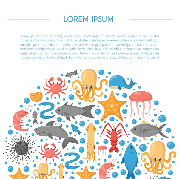 Vektör çizgi film deniz sualtı yaratıklar arka plan