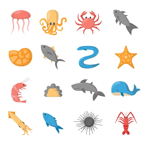Векторні мультяшні морські підводні істоти іконки — стоковий вектор