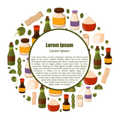 Vektör çizim karikatür soya ürünleri ile