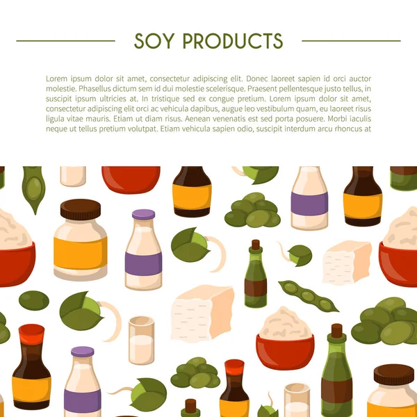 Ilustración vectorial con productos de soja de dibujos animados — Archivo Imágenes Vectoriales