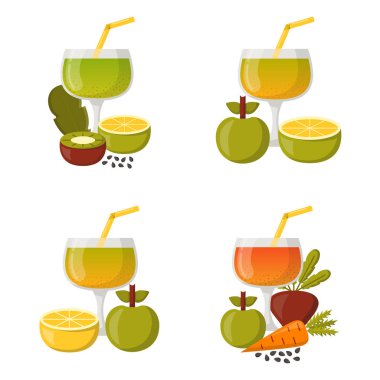 Vektör Detoks smoothies malzemeler karikatür