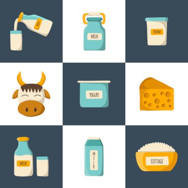 Vektör karikatür süt nesneleri