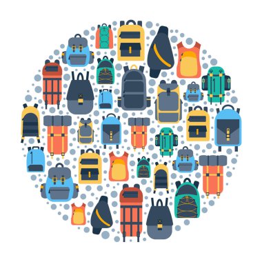 Vektör çizim karikatür düz sırt çantaları ve spor çanta