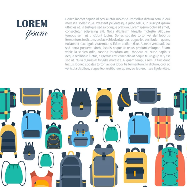 Mochilas planas de dibujos animados vectoriales y maletas deportivas — Vector de stock