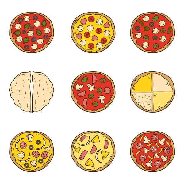Ilustrasi vektor dengan gambar tangan kartun latar belakang pizza - Stok Vektor