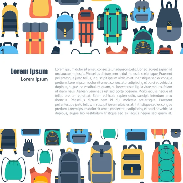Ilustración vectorial con mochilas planas de dibujos animados y maletas deportivas — Vector de stock