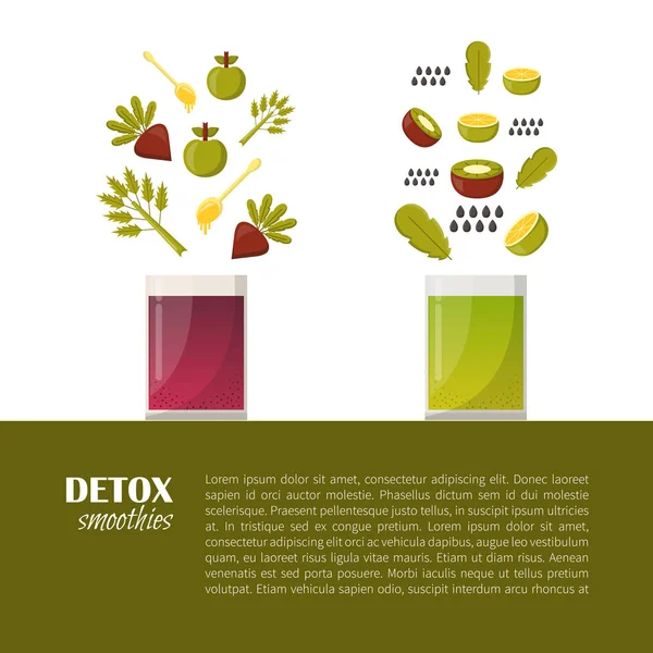 Vetor desintoxicação smoothies desenhos animados ingredientes — Vetor de Stock