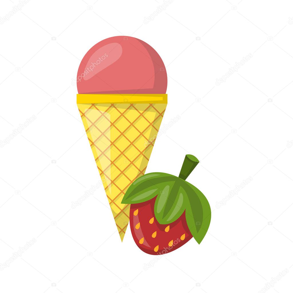 Vector cartoon strawberry ice cream balls