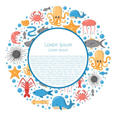 Vektör çizgi film deniz sualtı yaratıklar arka plan