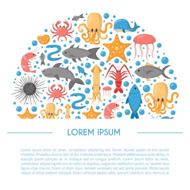 Vektör çizgi film deniz sualtı yaratıklar arka plan