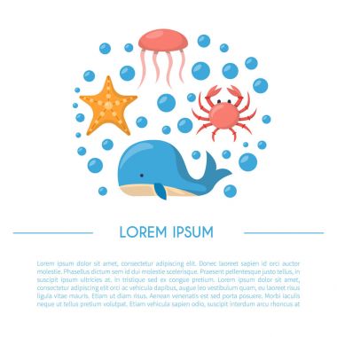 Vektör çizgi film deniz sualtı yaratıklar arka plan