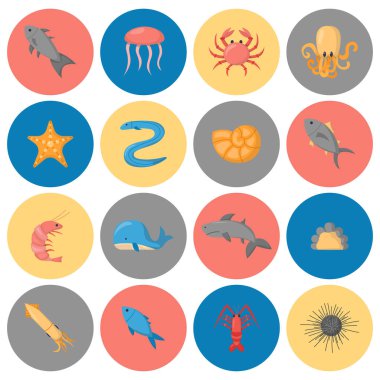 Vektör çizgi film deniz sualtı yaratıklar simgeler