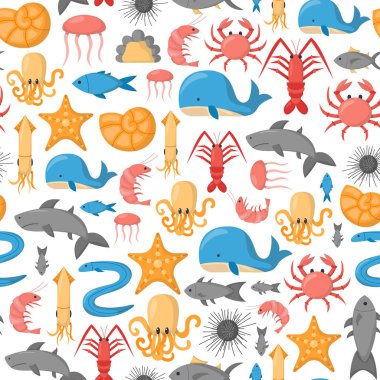 Vektör çizgi film deniz sualtı yaratıklar arka plan