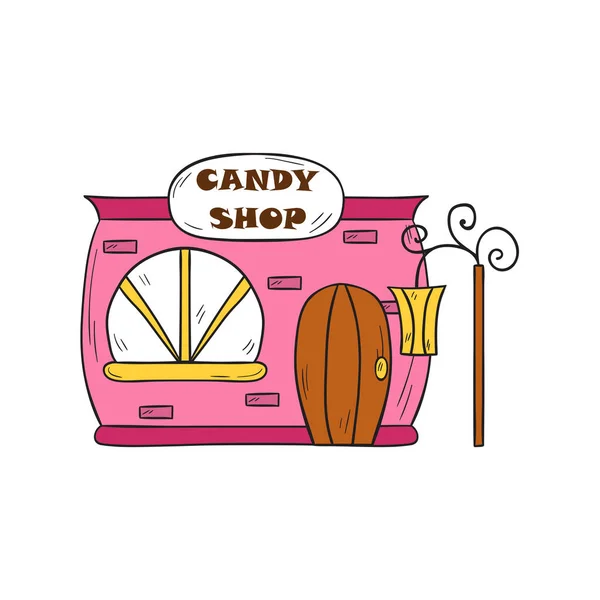 Vector desenho animado mão sorteado doces loja — Vetor de Stock
