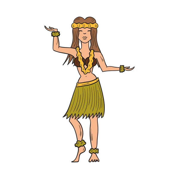 ベクトル手描きハワイ踊る少女 — ストックベクタ