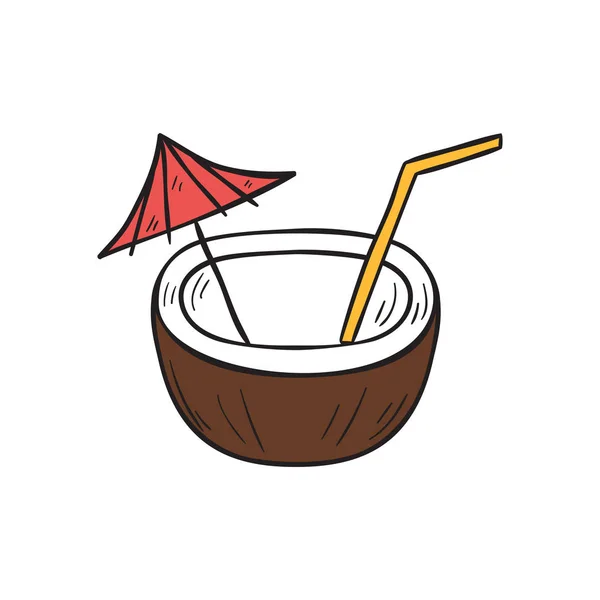 Vector dessin animé cocktail de noix de coco dessiné à la main — Image vectorielle