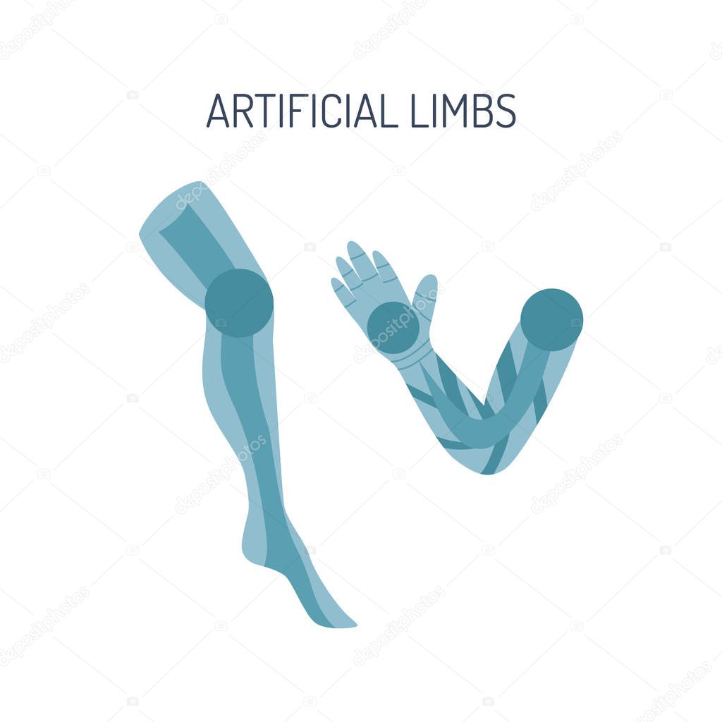 Vector illustration with flat cartoon artificial limbs