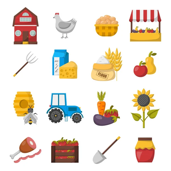 Vector iconos de mercado de dibujos animados granja — Vector de stock