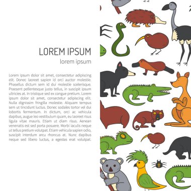Vektör karikatür elle çizilmiş Avustralya hayvanlar arka plan